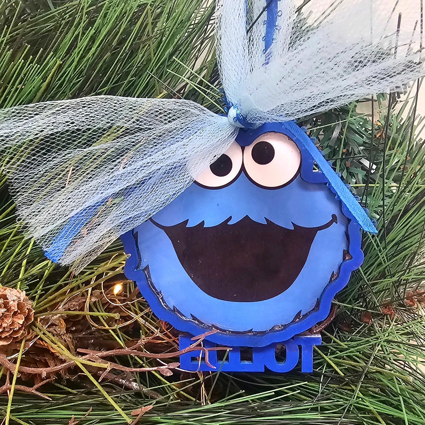 Personalized Blue Monster Christmas Ornament — Kids Favorite Character Tree Decoration