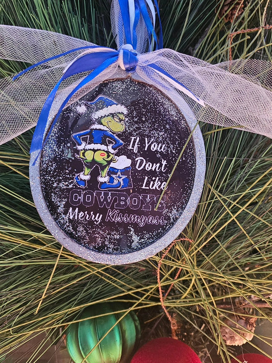 ⭐ Dallas Cowboys “Merry Kissmyass” Grinch Ornament — Funny Christmas Football Fan Gift